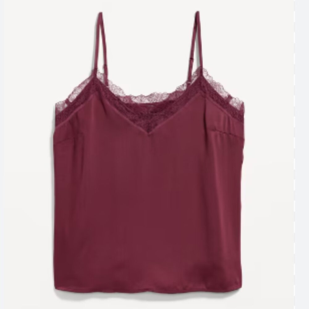 NWT Old Navy Lace-Trim Satin Cami Top - Cherry Bark XL Tall